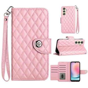 For Samsung Galaxy A34 Rhombic Texture Flip Leather Phone Case with Lanyard(Pink)