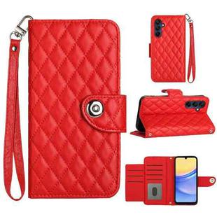 For Samsung Galaxy A35 Rhombic Texture Flip Leather Phone Case with Lanyard(Red)