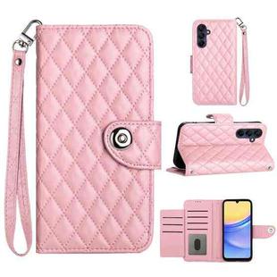 For Samsung Galaxy A35 Rhombic Texture Flip Leather Phone Case with Lanyard(Pink)