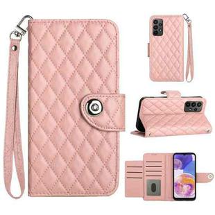 For Samsung Galaxy A53 5G Rhombic Texture Flip Leather Phone Case with Lanyard(Coral Pink)
