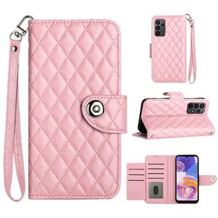 For Samsung Galaxy A53 5G Rhombic Texture Flip Leather Phone Case with Lanyard(Pink)