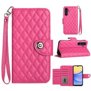 For Samsung Galaxy A55 Rhombic Texture Flip Leather Phone Case with Lanyard(Rose Red)