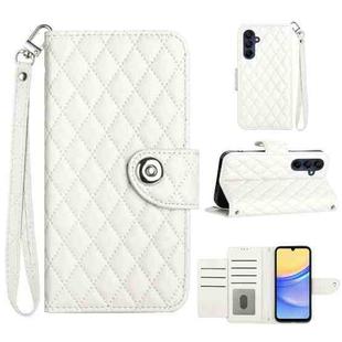 For Samsung Galaxy A55 Rhombic Texture Flip Leather Phone Case with Lanyard(White)