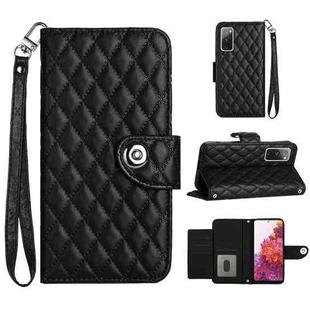 For Samsung Galaxy S20 FE Rhombic Texture Flip Leather Phone Case with Lanyard(Black)