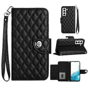 For Samsung Galaxy S22 5G Rhombic Texture Flip Leather Phone Case with Lanyard(Black)