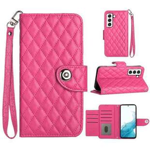 For Samsung Galaxy S22 5G Rhombic Texture Flip Leather Phone Case with Lanyard(Rose Red)