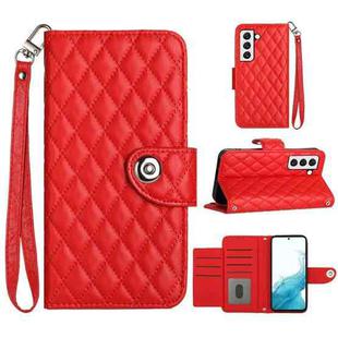 For Samsung Galaxy S23 5G Rhombic Texture Flip Leather Phone Case with Lanyard(Red)