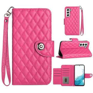 For Samsung Galaxy S23 5G Rhombic Texture Flip Leather Phone Case with Lanyard(Rose Red)