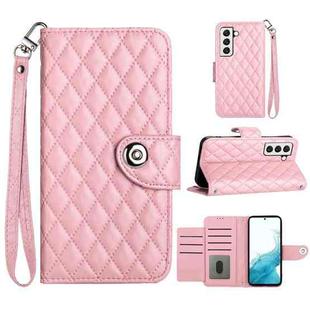 For Samsung Galaxy S23+ 5G Rhombic Texture Flip Leather Phone Case with Lanyard(Pink)