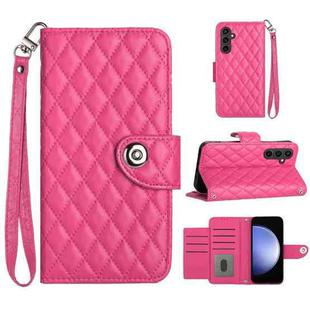 For Samsung Galaxy S23 FE 5G Rhombic Texture Flip Leather Phone Case with Lanyard(Rose Red)