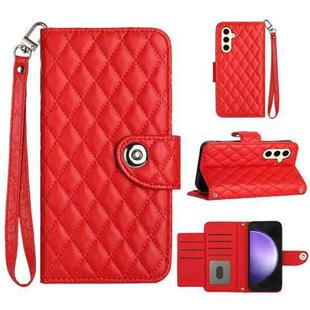 For Samsung Galaxy S24 5G Rhombic Texture Flip Leather Phone Case with Lanyard(Red)