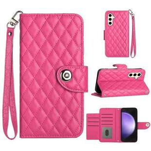 For Samsung Galaxy S24 5G Rhombic Texture Flip Leather Phone Case with Lanyard(Rose Red)