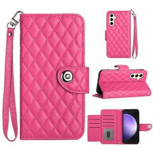 For Samsung Galaxy S24+ 5G Rhombic Texture Flip Leather Phone Case with Lanyard(Rose Red)