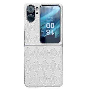 For OPPO Find N2 Flip Pearlescent Paint Diamond Shaped Checkered Leather Phone Case(Silver)