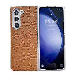 For Samsung Galaxy Z Fold5 5G Pearlescent Paint Diamond Shaped Checkered Leather Phone Case(Brown)