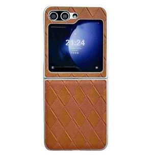 For Samsung Galaxy Z Flip5 5G Pearlescent Paint Diamond Shaped Checkered Leather Phone Case(Brown)