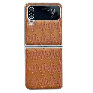 For Samsung Galaxy Z Flip4 5G Pearlescent Paint Diamond Shaped Checkered Leather Phone Case(Brown)