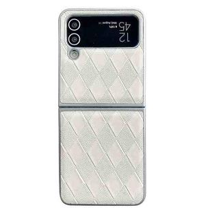 For Samsung Galaxy Z Flip4 5G Pearlescent Paint Diamond Shaped Checkered Leather Phone Case(Silver)