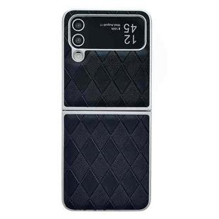 For Samsung Galaxy Z Flip4 5G Pearlescent Paint Diamond Shaped Checkered Leather Phone Case(Black)