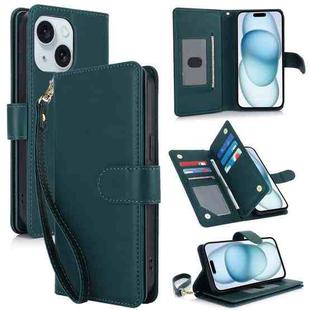 For iPhone 15 Multi-Card Wallet RFID Leather Phone Case(Green)