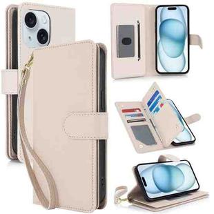 For iPhone 15 Multi-Card Wallet RFID Leather Phone Case(Apricot)