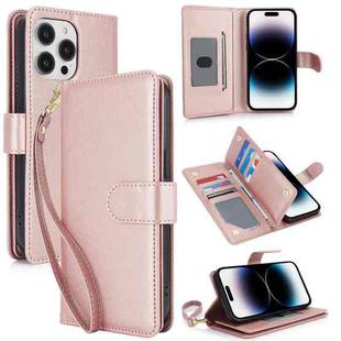 For iPhone 14 Pro Multi-Card Wallet RFID Leather Phone Case(Rose Gold)