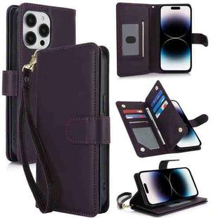 For iPhone 14 Pro Max Multi-Card Wallet RFID Leather Phone Case(Dark Purple)