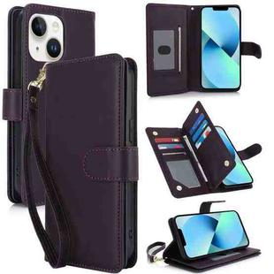 For iPhone 13 Multi-Card Wallet RFID Leather Phone Case(Dark Purple)