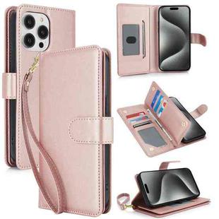 For iPhone 16 Pro Multi-Card Wallet RFID Leather Phone Case(Rose Gold)