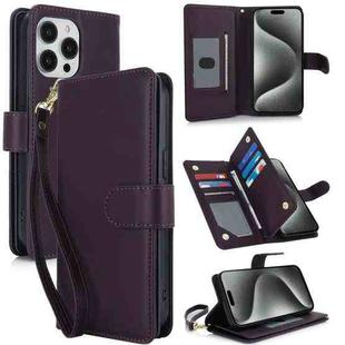 For iPhone 16 Pro Max Multi-Card Wallet RFID Leather Phone Case(Dark Purple)