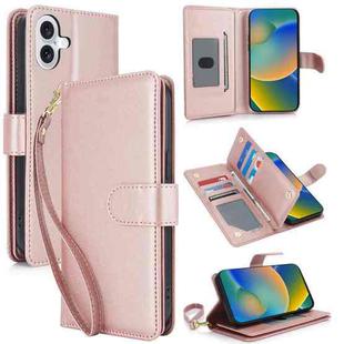 For iPhone 16 Plus Multi-Card Wallet RFID Leather Phone Case(Rose Gold)