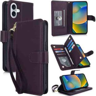 For iPhone 16 Plus Multi-Card Wallet RFID Leather Phone Case(Dark Purple)