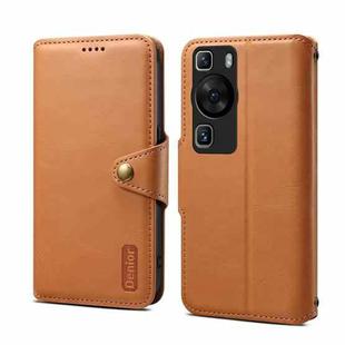 For Huawei P60 Denior Cowhide Texture Wallet Style Leather Phone Case(Khaki)