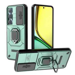 For Realme C65 4G Global Sliding Camshield TPU + PC Shockproof Phone Case with Holder(Green)