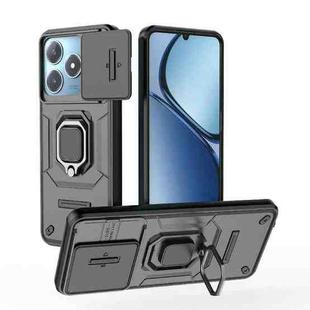 For Realme C63 4G Global Sliding Camshield TPU + PC Shockproof Phone Case with Holder(Black)