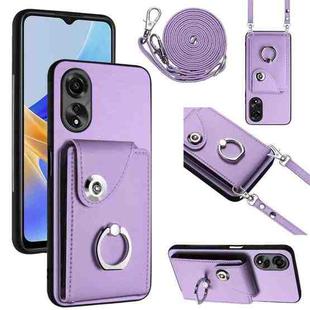 For OPPO A58/A58x/A1x/A2x Organ Card Bag Ring Holder Phone Case with Long Lanyard(Purple)