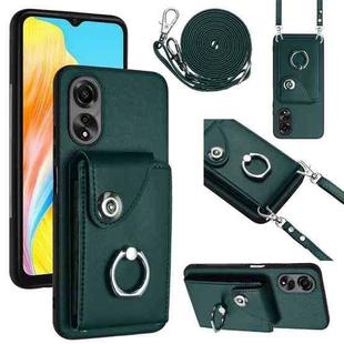 For OPPO A38 4G / A18 4G Global Organ Card Bag Ring Holder Phone Case with Long Lanyard(Green)