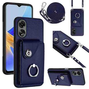 For OPPO A58 4G Global Organ Card Bag Ring Holder Phone Case with Long Lanyard(Blue)