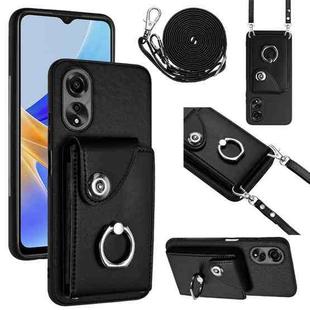 For OPPO A58 4G Global Organ Card Bag Ring Holder Phone Case with Long Lanyard(Black)