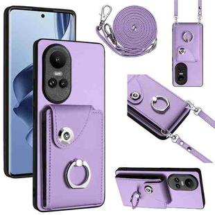 For OPPO Reno10/Reno10 Pro 5G Global Organ Card Bag Ring Holder Phone Case with Long Lanyard(Purple)