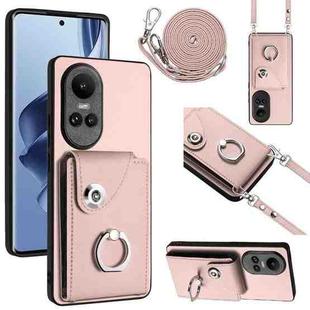 For OPPO Reno10/Reno10 Pro 5G Global Organ Card Bag Ring Holder Phone Case with Long Lanyard(Pink)