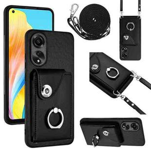For OPPO A78 4G Global Organ Card Bag Ring Holder Phone Case with Long Lanyard(Black)