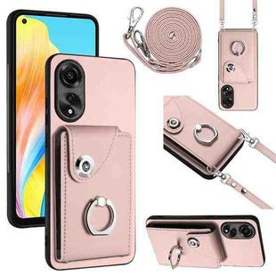 For OPPO A78 4G Global Organ Card Bag Ring Holder Phone Case with Long Lanyard(Pink)