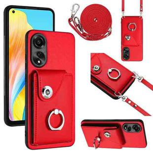 For OPPO A78 4G Global Organ Card Bag Ring Holder Phone Case with Long Lanyard(Red)