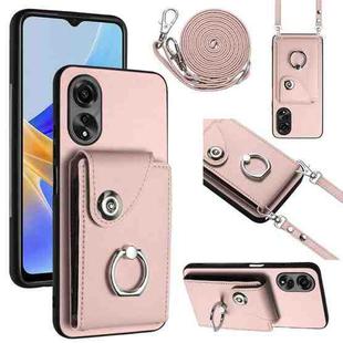 For OPPO A17 Global Organ Card Bag Ring Holder Phone Case with Long Lanyard(Pink)