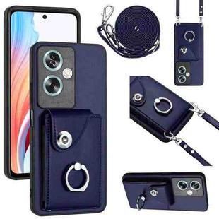 For OPPO A79 5G Global Organ Card Bag Ring Holder Phone Case with Long Lanyard(Blue)
