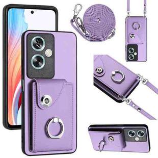 For OPPO A79 5G Global Organ Card Bag Ring Holder Phone Case with Long Lanyard(Purple)