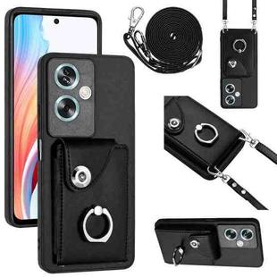 For OPPO A79 5G Global Organ Card Bag Ring Holder Phone Case with Long Lanyard(Black)