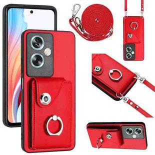 For OPPO A79 5G Global Organ Card Bag Ring Holder Phone Case with Long Lanyard(Red)
