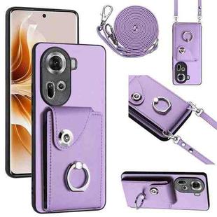 For OPPO Reno11 Global Organ Card Bag Ring Holder Phone Case with Long Lanyard(Purple)